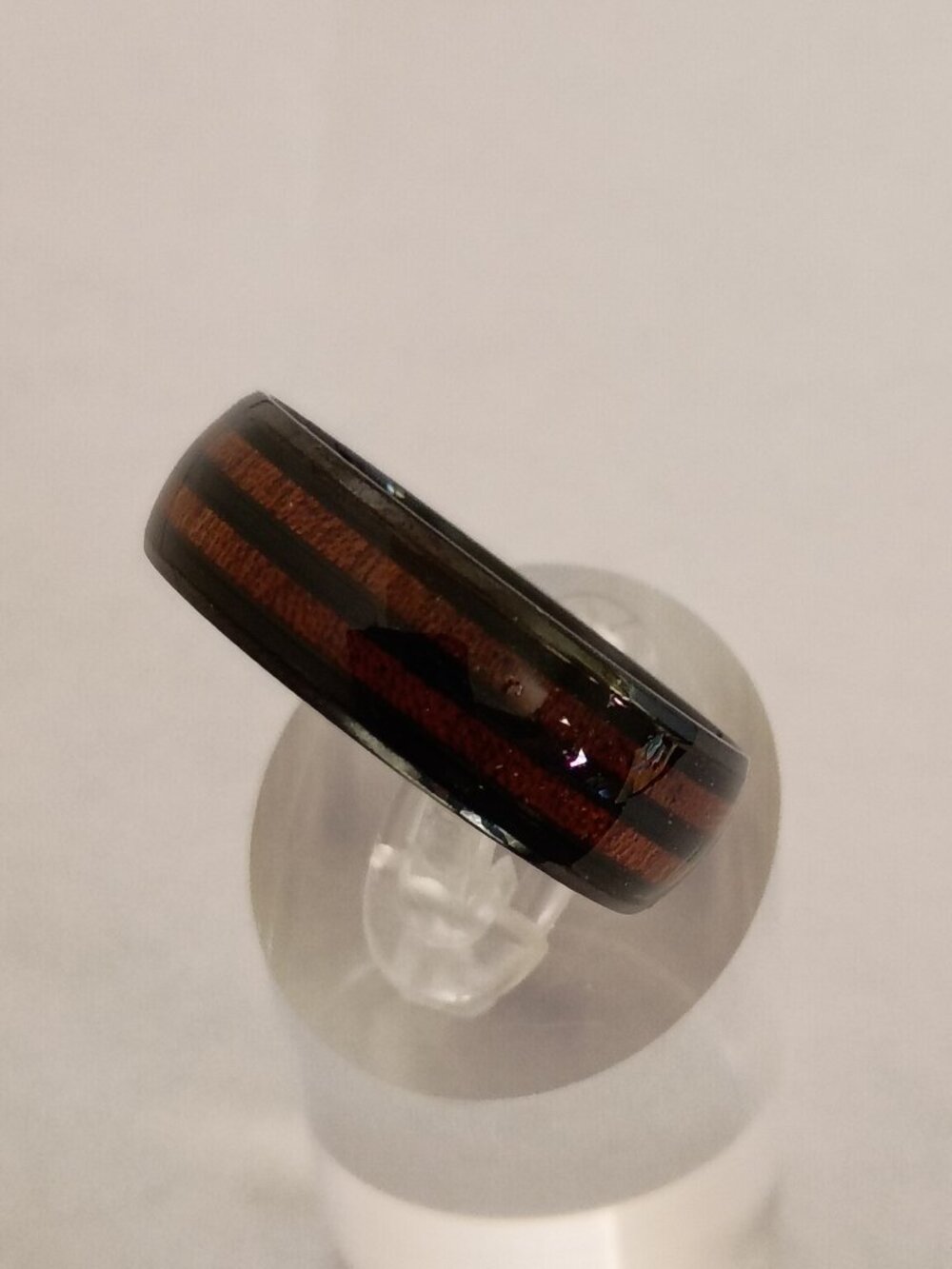 Size 13 Black Stainless Steel Wedding Band with Simulated Wood Inlay